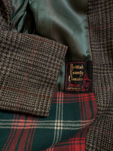 Vintage British Half Raglan Car Coat 44R Greenish Brown Plaid Wool Tweed