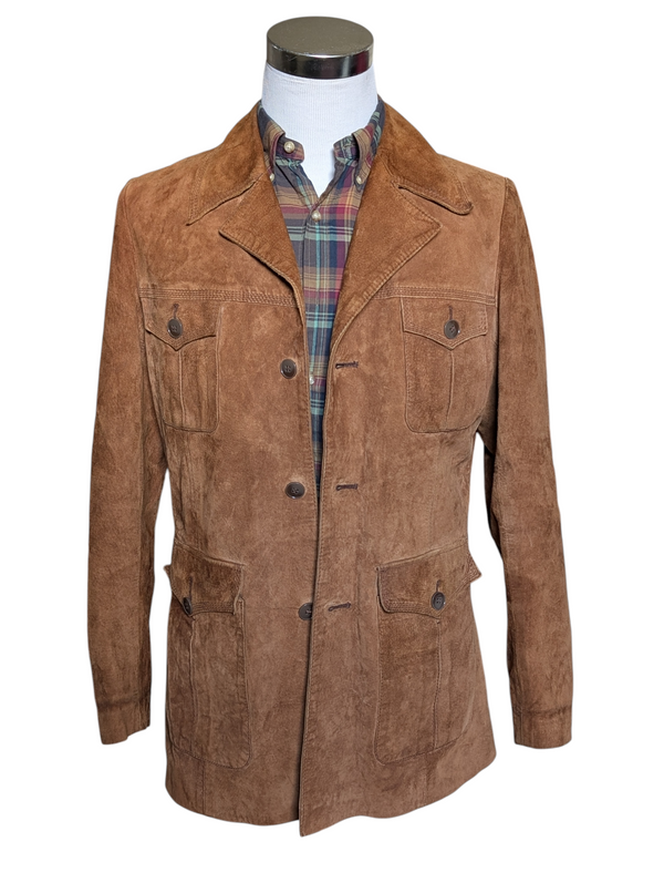 Vintage British Pig Suede Safari Jacket 42 Slim Golden Brown