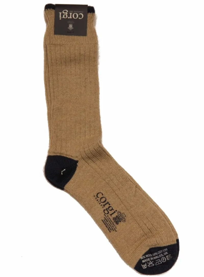 The Wardrobe Corgi Socks Tan Heavy Wool/Cotton S