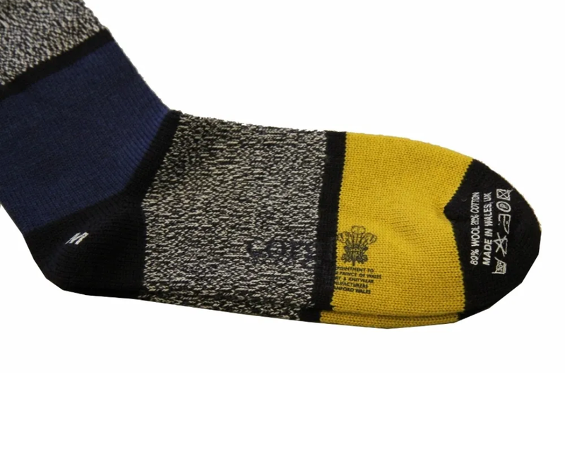 The Wardrobe Corgi Socks Navy/Gold stripe Heavy Wool/Cotton M