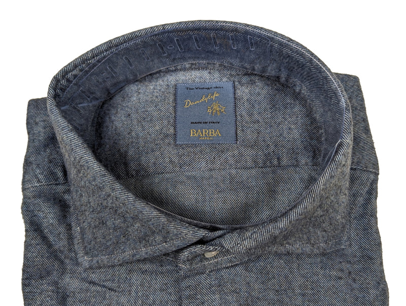 Barba Dandylife Shirt 15.75 Slate Blue Brushed Cotton Flannel