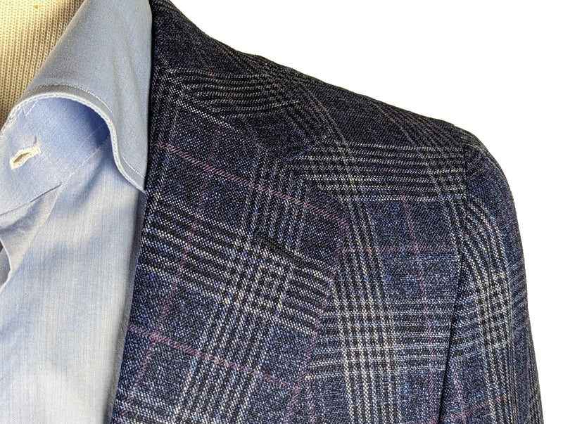 Benjamin Sport Coat Blue with Purple Plaid 2-button Soft Shoulder Wool Carlo Barbera
