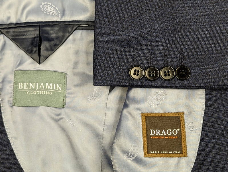 Benjamin Suit Ocean Blue Windowpane 2-Button DRAGO Wool