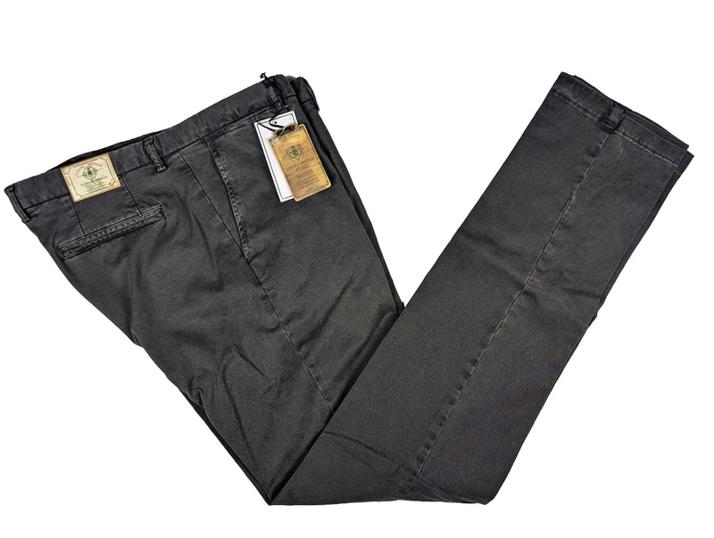 Borrelli Trousers: 36 Grey Flat Front Cotton/Elastane