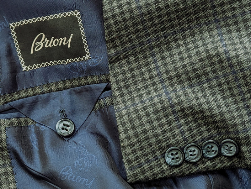 Brioni Sport Coat 40R Green Check 2-Button Wool