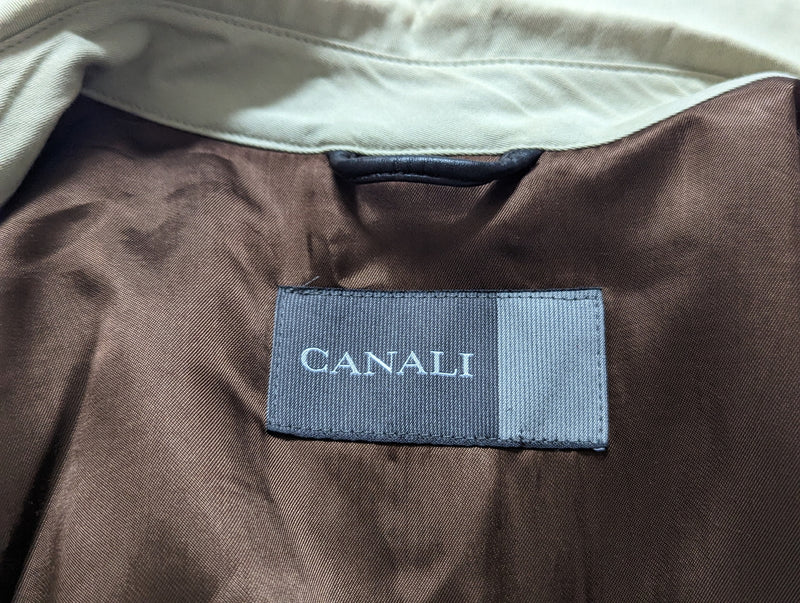 Canali Trench Coat 42R Beige Cotton with Wool/Cashmere Lining