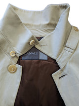 Canali Trench Coat 42R Beige Cotton with Wool/Cashmere Lining