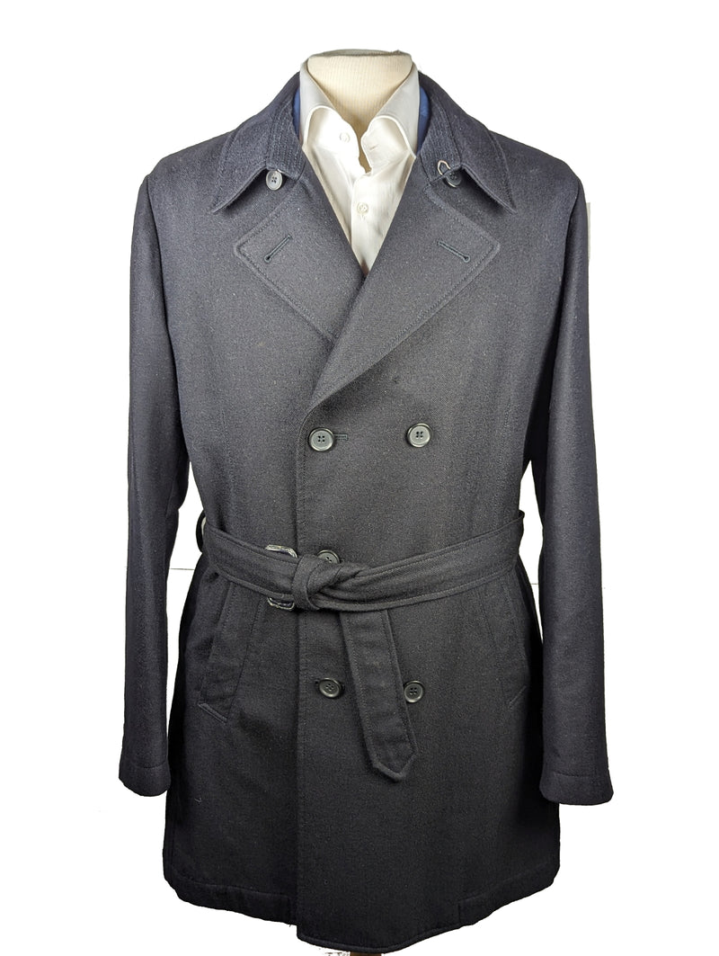 Corneliani Belted Peacoat Large/X-Large Black Wool/Cashmere