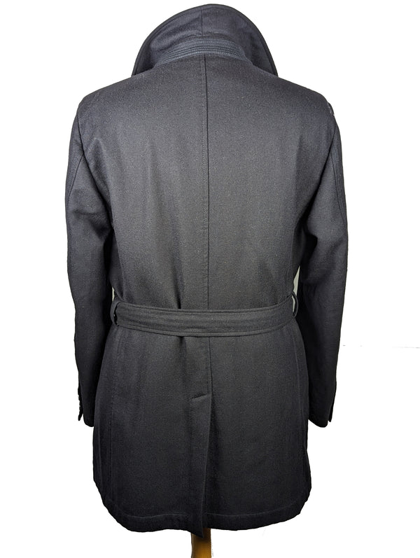 Corneliani Belted Peacoat Large/X-Large Black Wool/Cashmere
