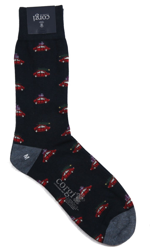 The Wardrobe Corgi Socks Navy Christmas Car Cotton blend L