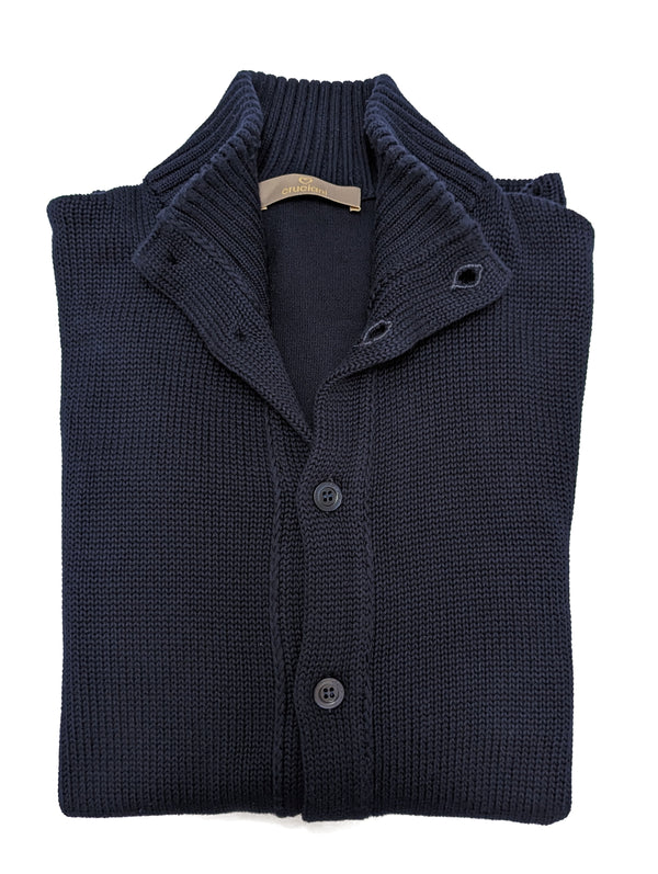 Cruciani Sweater Medium/50 Navy Blue Cotton Cardigan
