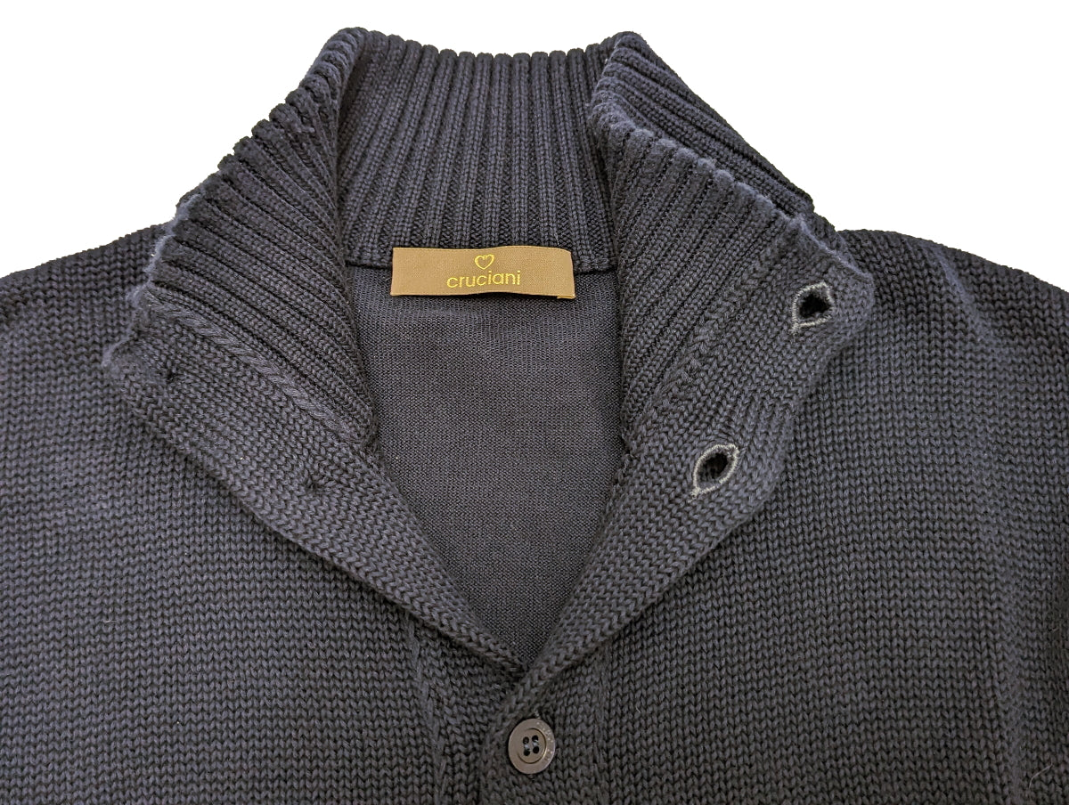 Cruciani／cotton cardigan Cruciani Sweater Medium/50 Navy Blue Cotton Cardigan – eHABERDASHER