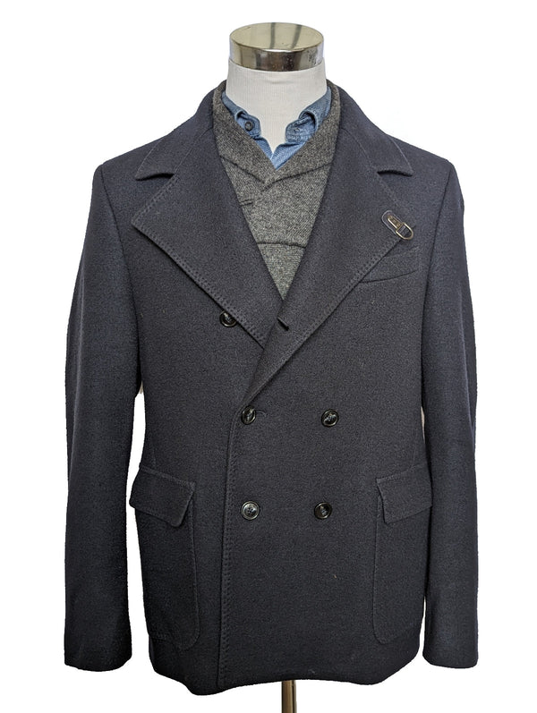 Fay Pea Coat S/M Navy Blue Double Breasted Wool