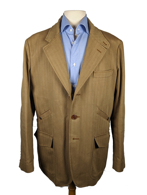 Fay Coat L/XL Tan Herringbone 3-Button Heavy Cotton