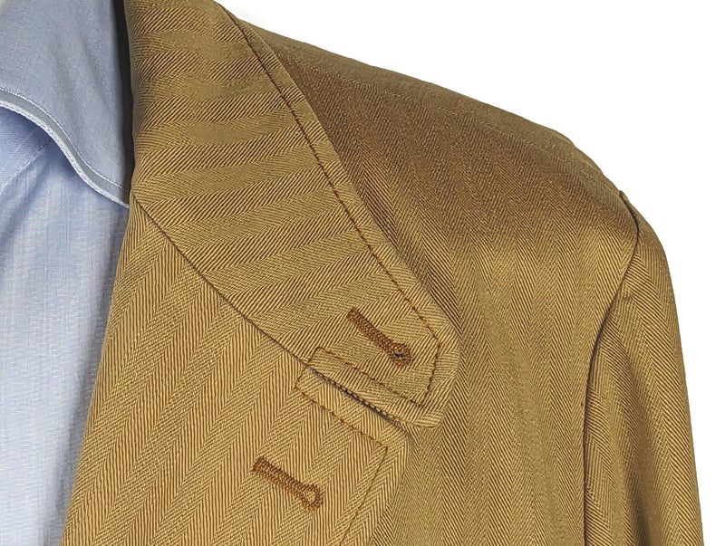 Fay Jacket L/XL Tan Herringbone 3-Button Heavy Cotton