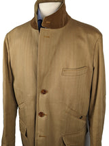 Fay Coat L/XL Tan Herringbone 3-Button Heavy Cotton