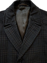 Vintage Dunn & Co. Crombie Balmacaan Raglan Coat 38R Dark Grey Plaid Wool
