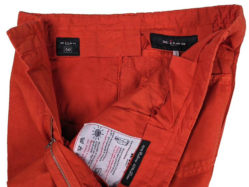 Kiton Trousers 33/34 Orange Cotton/Linen 5 Pocket