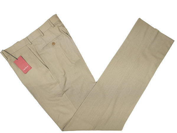 Luigi Bianchi  Trousers 36 Beige sand Flat front Relaxed fit Wool