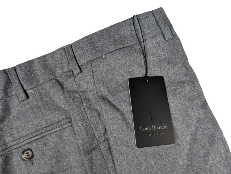 Luigi Bianchi Trousers 36, Mid Grey Flat front Slim fit Wool