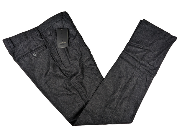 Luigi Bianchi Trousers 32, Charcoal Flat front Slim fit Wool Flannel