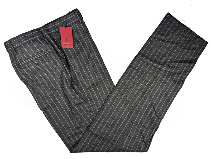 Luigi Bianchi  Trousers 34 Charcoal Striped Flat front Relaxed fit Wool/Cashmere