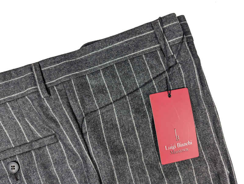 Luigi Bianchi Trousers 36 Charcoal Pinstripes Flat front Full Leg Wool/Cashmere