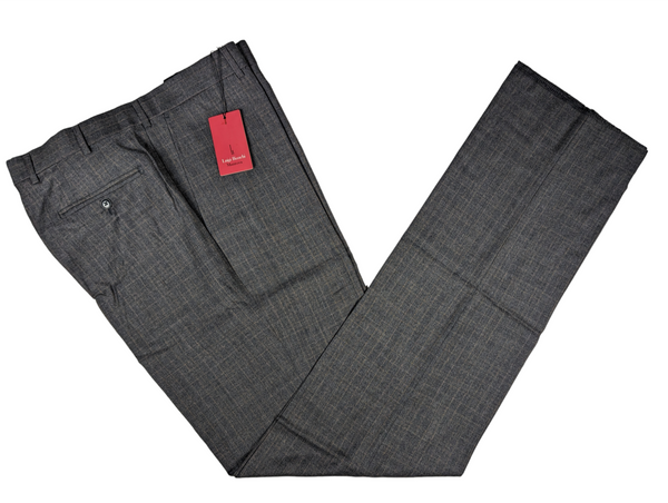 Luigi Bianchi Trousers 36, Mid grey plaid Flat front Relaxed fit Wool/Cashmere