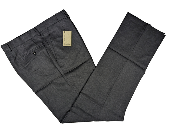 Luigi Bianchi Lubiam Trousers 38, Charcoal twill Flat front Relaxed fit Wool VBC