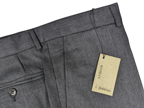 Luigi Bianchi Lubiam Trousers 38, Charcoal twill Flat front Relaxed fit Wool VBC