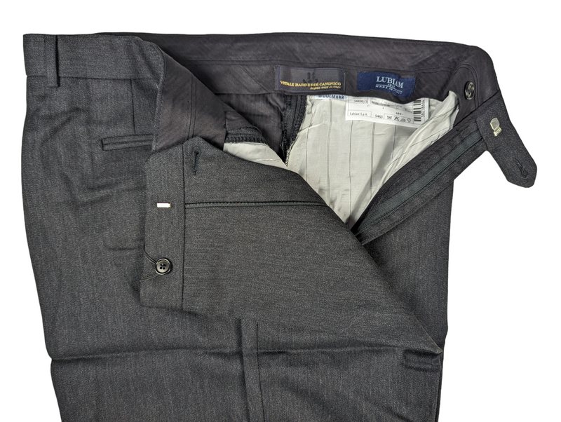 Luigi Bianchi Lubiam Trousers 38, Charcoal twill Flat front Relaxed fit Wool VBC