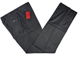 Luigi Bianchi Trousers 38, Navy with Charcoal Stripes Flat front Relaxed fit Wool Flannel Delfino