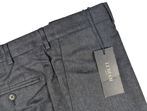 Luigi Bianchi Trousers 38, Blue-grey Flat front Relaxed fit Wool Flannel Cerruti