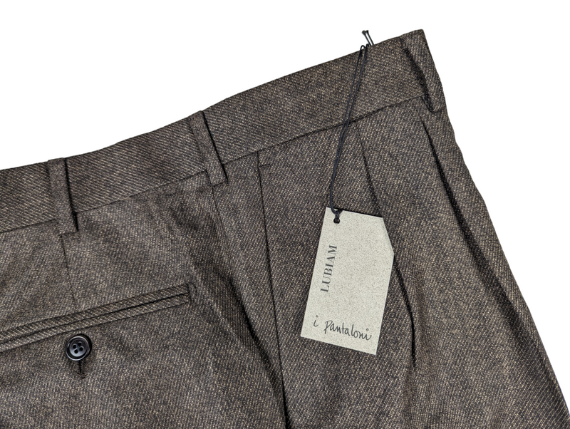 Luigi Bianchi Trousers 34 Light Brown Melange Pleated front Full Leg Wool