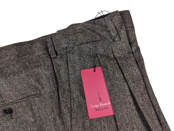 Luigi Bianchi  Trousers 36, Brown Pleated front Relaxed fit Wool donegal