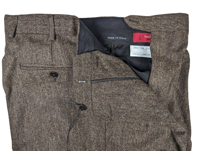 Luigi Bianchi  Trousers 36, Brown Pleated front Relaxed fit Wool donegal