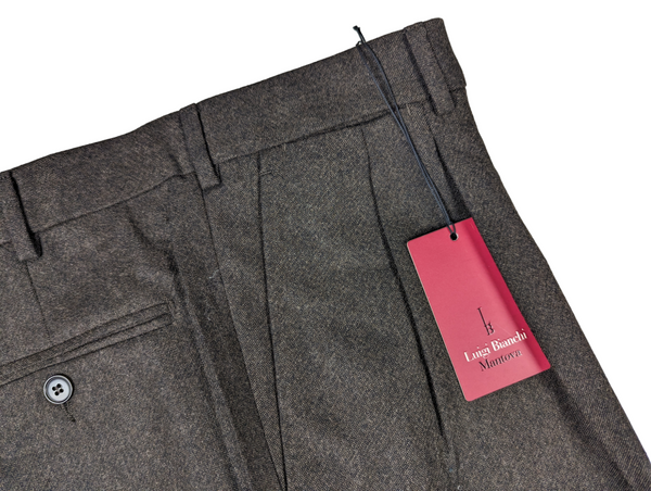 Luigi Bianchi  Trousers 38, Charcoal brown Pleated front Relaxed fit Wool Flannel