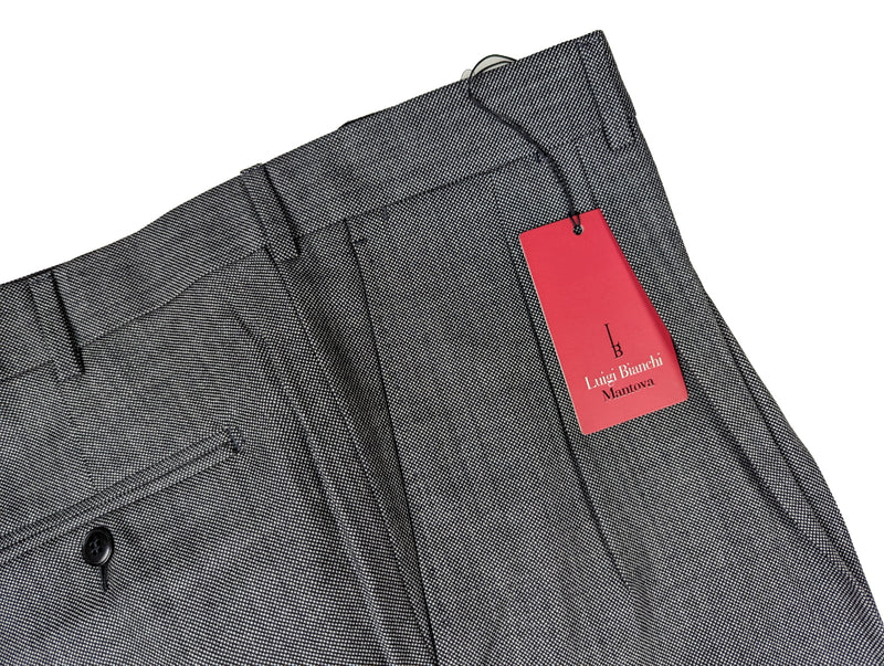 Luigi Bianchi Trousers 38, Grey Nailhead Pleated front Relaxed fit Wool
