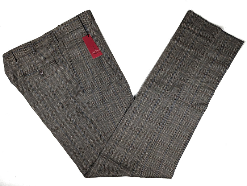Luigi Bianchi Trousers 34, Grey plaid Pleated front Relaxed fit Wool
