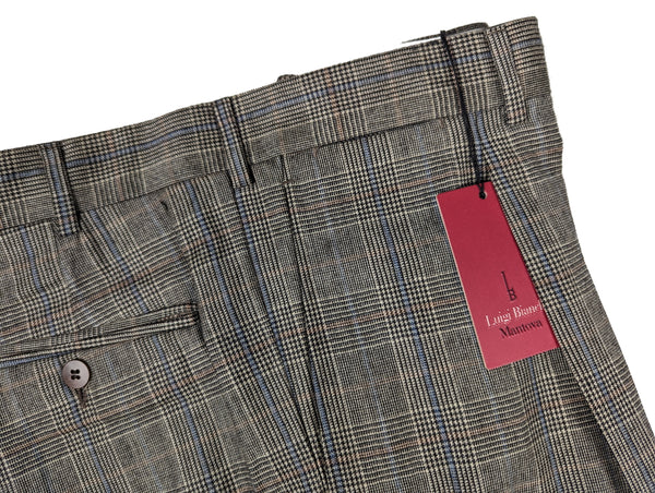 Luigi Bianchi Trousers 34, Grey plaid Pleated front Relaxed fit Wool