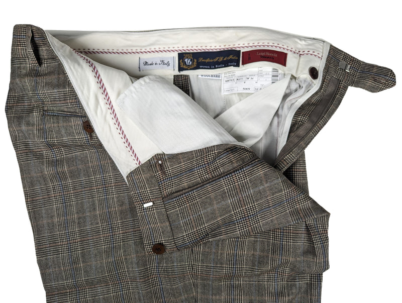 Luigi Bianchi Trousers 34, Grey plaid Pleated front Relaxed fit Wool