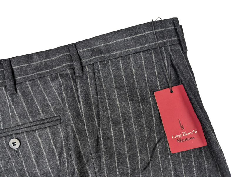 Luigi Bianchi Trousers 36, Charcoal Chalk Stripe Pleated front Relaxed fit Wool flannel