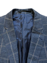 Baumler 44R Blue Windowpane Bottoli Cotton/Linen