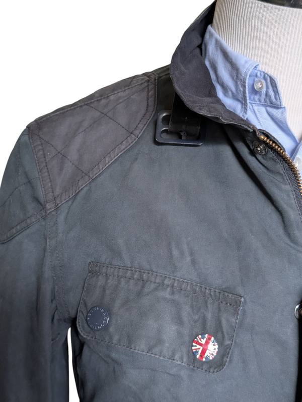Barbour Motorcycle Jacket S Faded Blue Simonside Union Jack Waxed Cotton