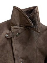 Vintage German Leather Lambsuede Shearling Coat S Brown