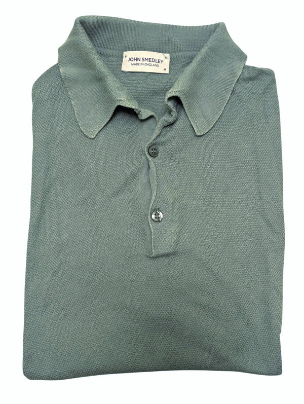 John Smedley Knit Polo M Sage Green Cotton