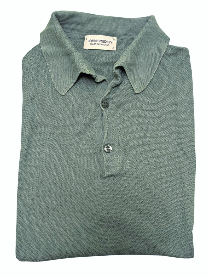 John Smedley Knit Polo M Sage Green Cotton