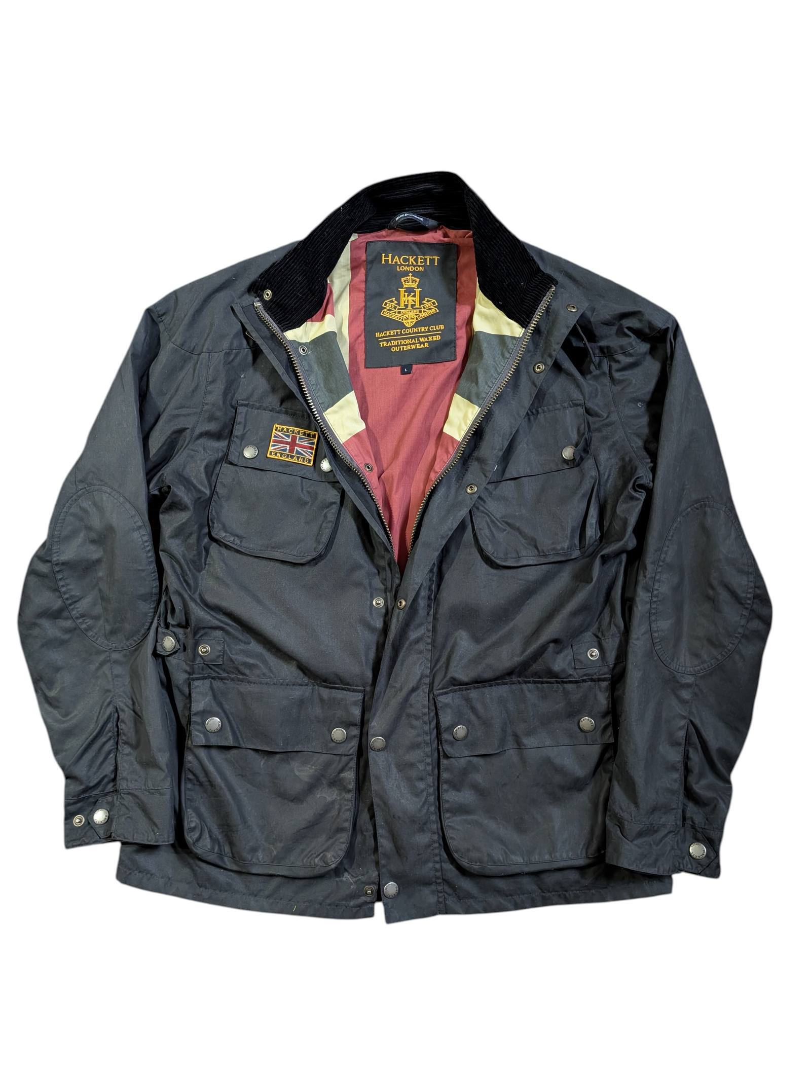 Hackett Field Rally Jacket L Navy Blue Waxed Cotton England 