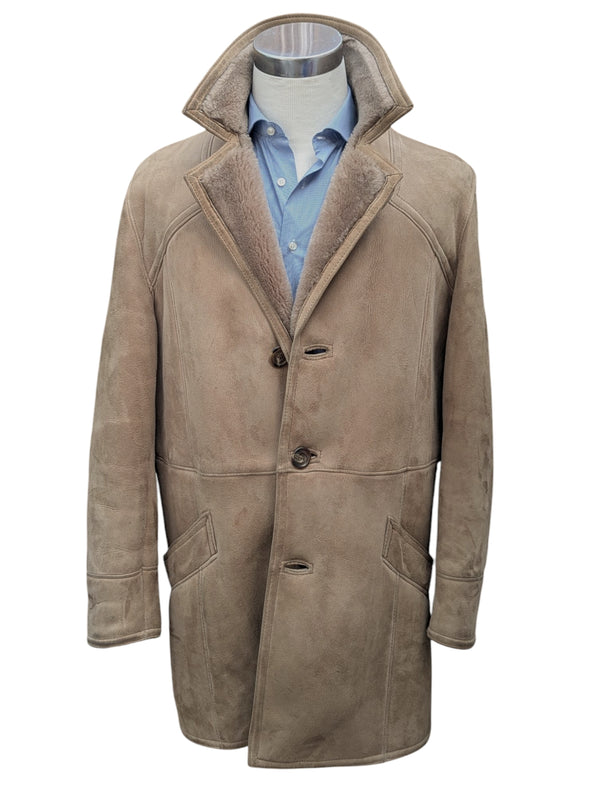 Vintage Baily's Leather Lamb Shearling Coat XL/44 Beig 3-Button
