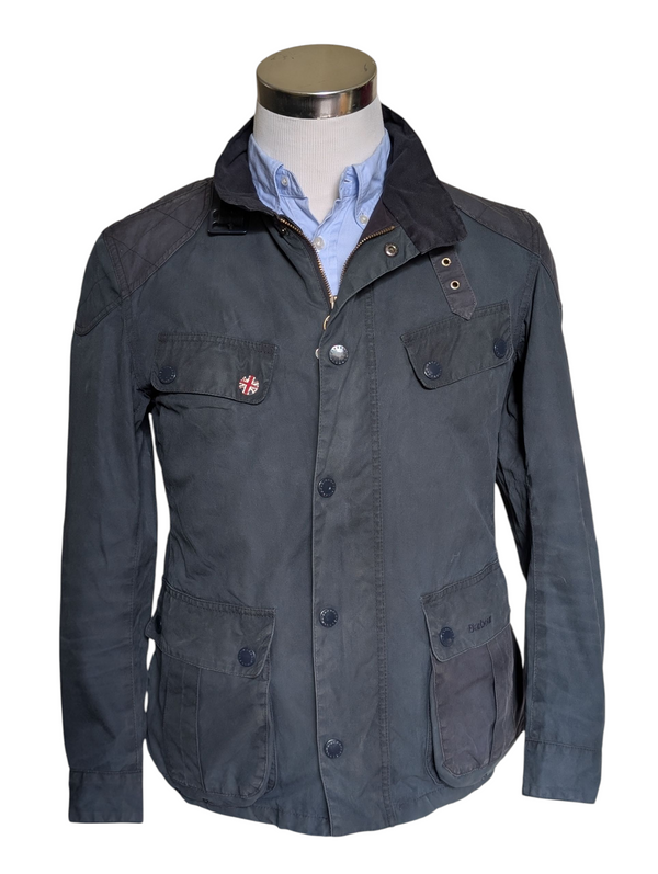 Barbour Motorcycle Jacket S Faded Blue Simonside Union Jack Waxed Cotton